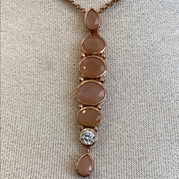 Hespera Rose Gold Necklace with Peach Moonstone and White Topaz Gemstones - Picture 2 of 2
